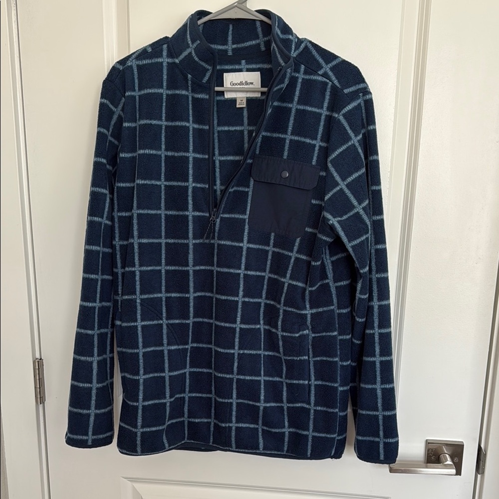 Goodfellow & Co Navy Grid Quarter-Zip